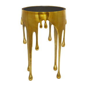 Round Aluminum Accent Table with Glass Top