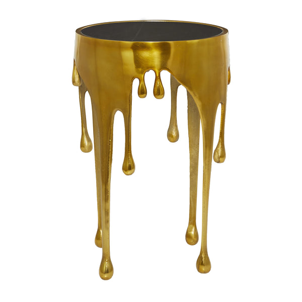 Round Aluminum Accent Table with Glass Top