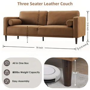 79" Mid-Century Modern Faux Leather 3-Seater Sofa
