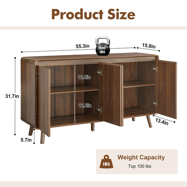 55" Mid-Century Modern Sideboard Buffet Cabinet with Storage