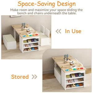 Kids 3-in-1 Art Table and Chair Set with Easel, Storage & Paper Roll