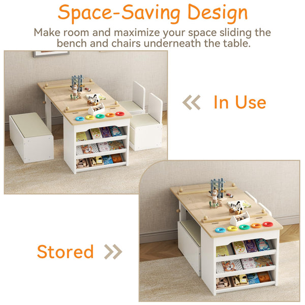 Kids 3-in-1 Art Table and Chair Set with Easel, Storage & Paper Roll
