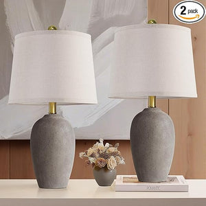 Farmhouse Ceramic Table Lamp Set of 2 with LED Bulbs