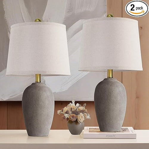 Farmhouse Ceramic Table Lamp Set of 2 with LED Bulbs