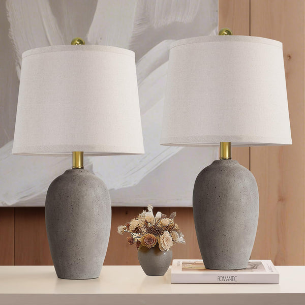 Farmhouse Ceramic Table Lamp Set of 2 with LED Bulbs