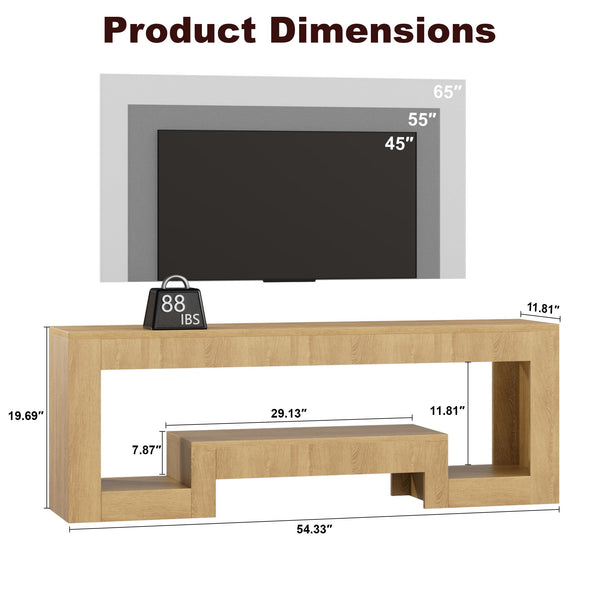 54" Wood TV Stand with LED Lights for 65 Inch TVs