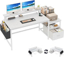 L-Shaped Office Desk with Drawers, Monitor Stand & Power Outlets