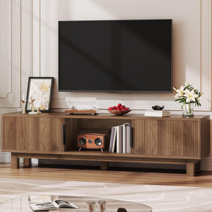 Fluted TV Stand with Power Outlets & Adjustable Shelves for 55–65 Inch TVs