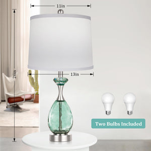 Coastal Glass Table Lamps Set of 2 – Dimmable Touch Control with USB Ports