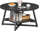 Round Coffee Table with Storage – 2-Tier Modern Wood & Metal Design