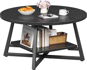 Round Coffee Table with Storage – 2-Tier Modern Wood & Metal Design