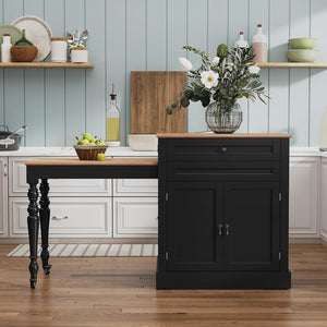Extendable Kitchen Island with Charging Station & Storage
