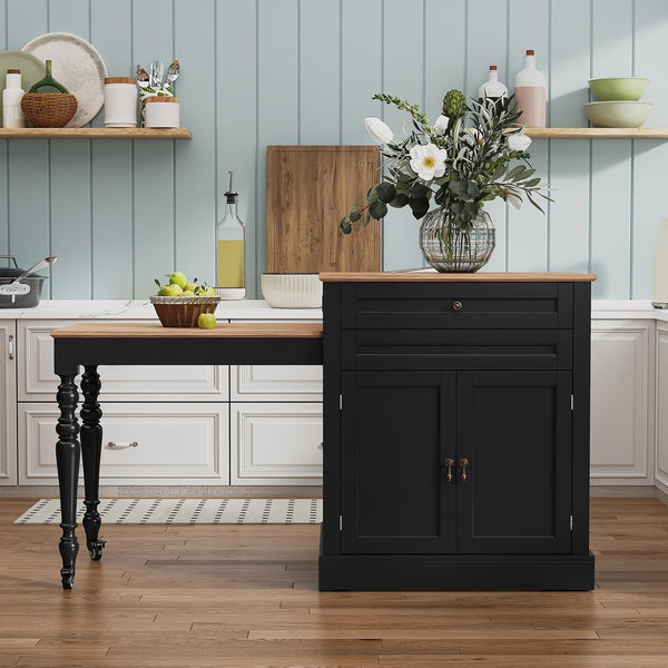 Extendable Kitchen Island with Charging Station & Storage