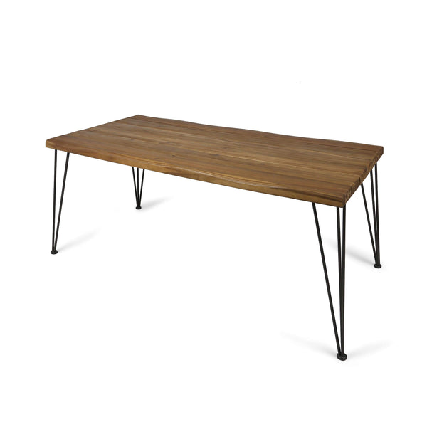 72" Acacia Wood Outdoor Dining Table with Iron Hairpin Legs