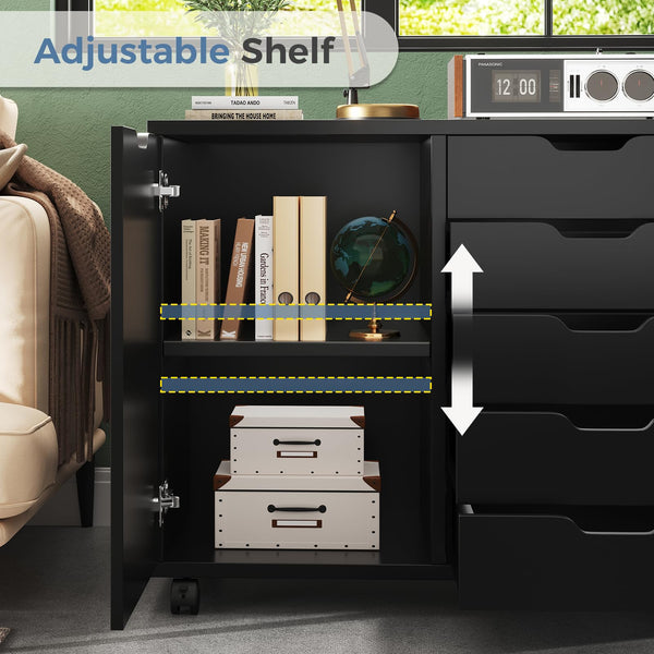 5-Drawer File Cabinet with Wheels & Printer Stand