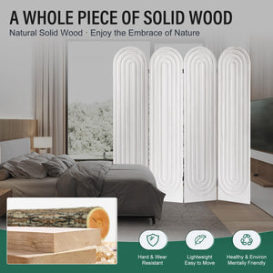 4-Panel Arched Wood Room Divider Folding Privacy Screen