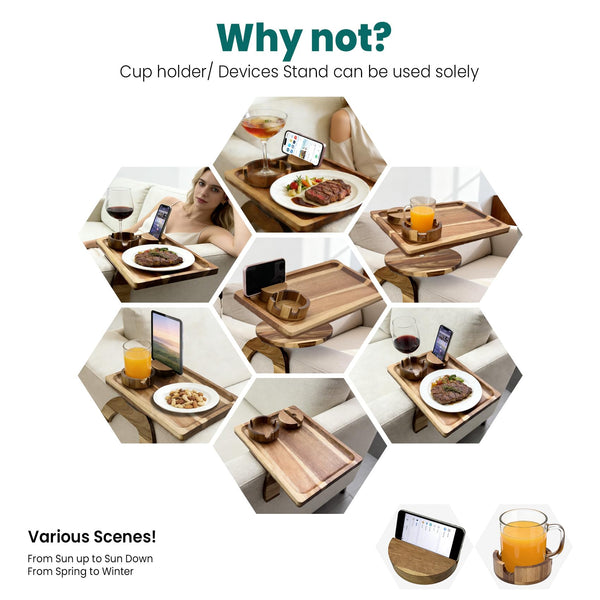 360° Rotating Sofa Arm Tray Table with Cup Holder & Phone Stand