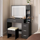 LED Lighted Vanity Desk with Sliding Cabinet, Drawers & Storage Stool