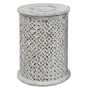 Round Drum End Table – Hand-Carved Mango Wood