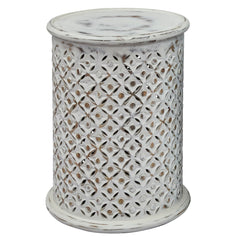 Round Drum End Table – Hand-Carved Mango Wood