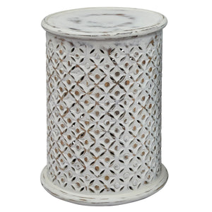 Round Drum End Table – Hand-Carved Mango Wood