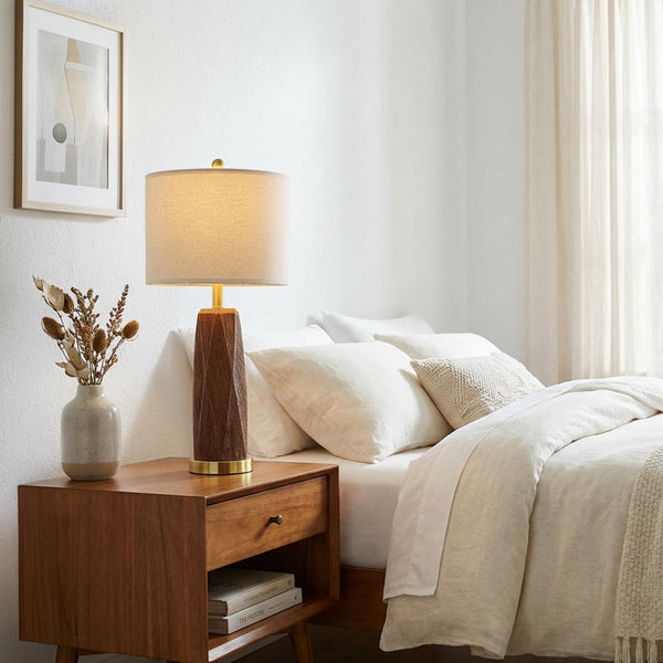 Wood Grain Resin Table Lamps Set of 2 with USB Charging Ports