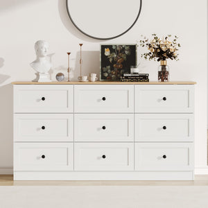 9 Drawer Dresser 59" Wide – Chest of Drawers with Metal Handles