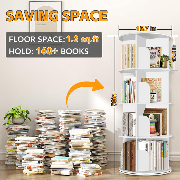 360° Rotating Bookshelf Tower | 4-Tier & 5-Tier Spinning Organizer