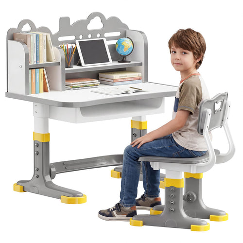 Height Adjustable Kids Desk & Chair Set – Ergonomic, Storage Drawer & Bookshelf, Ages 3–12