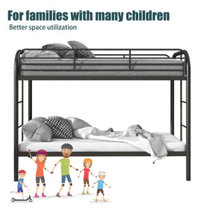 Twin Over Twin Metal Bunk Bed with Dual Ladders and Full-Length Guardrail