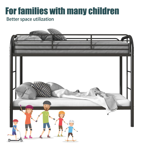 Twin Over Twin Metal Bunk Bed with Dual Ladders and Full-Length Guardrail