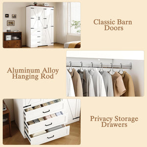 70" Farmhouse Wardrobe Closet with 3 Doors & 3 Drawers