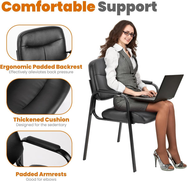 Leather Reception Chair with Padded Arms – No Wheels
