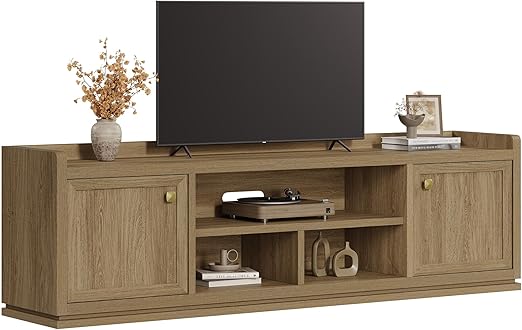 67" Fluted TV Stand with Cabinets & Open Shelves