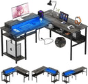 L-Shaped Computer Desk with Power Outlets & Monitor Stand