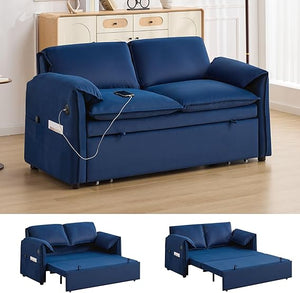 63" Velvet Pull-Out Sofa Bed – 3-in-1 Convertible Futon Loveseat