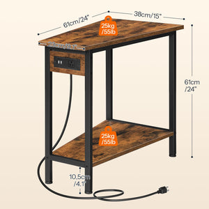 Wedge End Table with Charging Station & Open Shelves