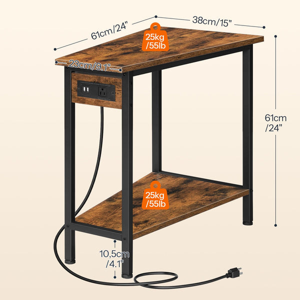 Wedge End Table with Charging Station & Open Shelves