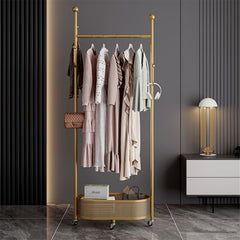 Gold Metal Garment Rack with Storage Basket