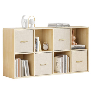 Cube Storage Organizer with Fabric Bins — Solid Wood Bookshelf