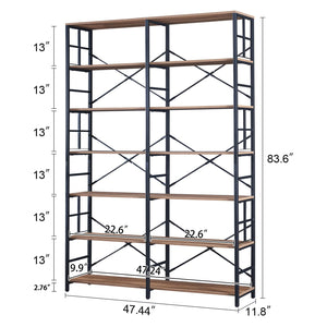 Industrial 7-Tier Double Wide Bookshelf