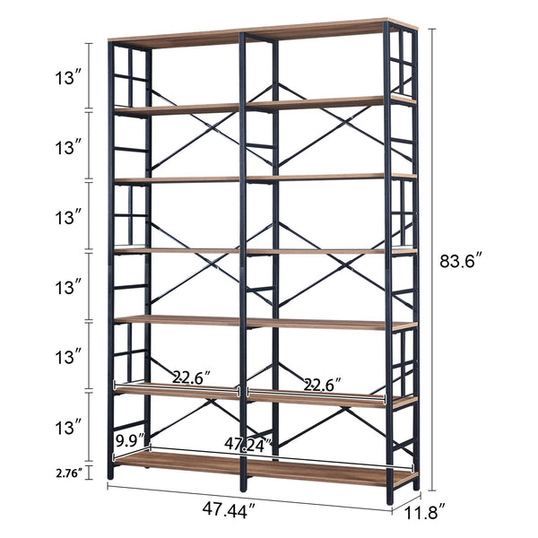 Industrial 7-Tier Double Wide Bookshelf