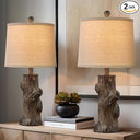 Rustic Farmhouse Table Lamp Set with USB Charging Ports