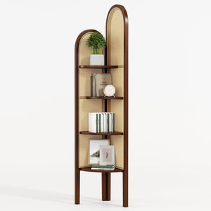 4-Tier Corner Shelf Stand with Rattan Weave