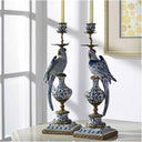 Ceramic Parrot Candle Holder – Blue & White Nordic Candlestick Stand