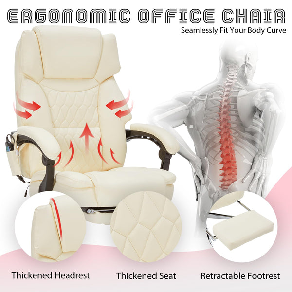 Massage Office Chair with Footrest, Heat & Recliner – 400 lbs Capacity