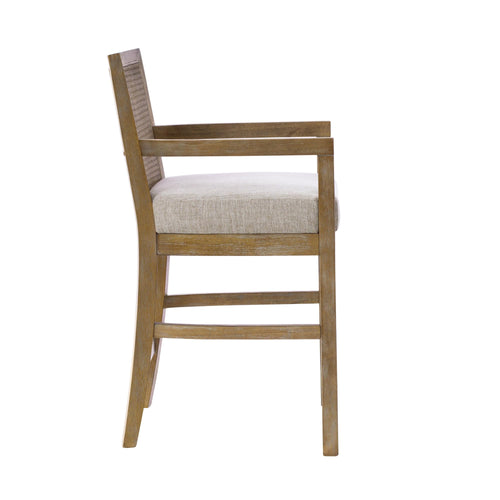Rattan Back Counter Height Bar Stool – Upholstered Farmhouse Design