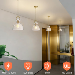 Gold Glass Pendant Light with Clear Round Shade