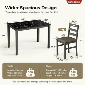 5-Piece Faux Marble Dining Table Set with 4 Upholstered Chairs