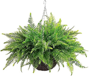 Artificial Hanging Ferns 2 Pack – Large Faux Boston Fern Bushes UV Resistant